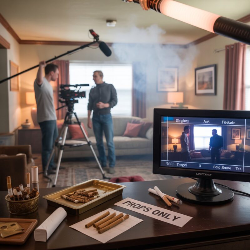 On-Set Props — Herbal Cigarettes and Movie Smoke Film set with prop herbal cigarettes and movie smoke rig