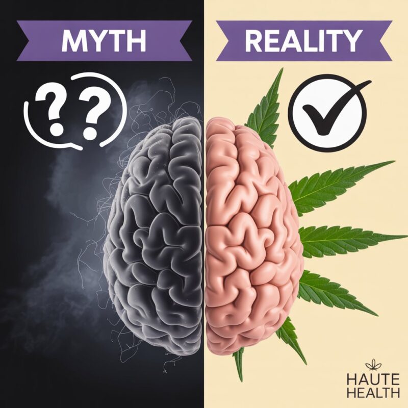 Busting the myth: Is cannabis hangover a total fabrication? Weed hangover myth vs reality graphic variation.