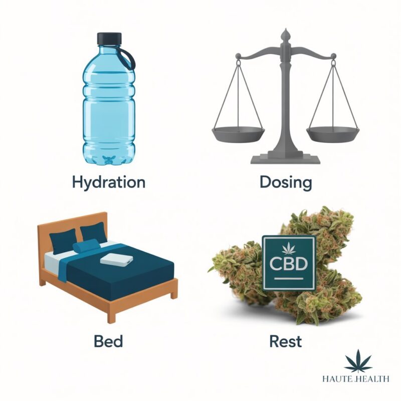 Top ways to avoid a nasty weed hangover next day. Prevention tips for cannabis hangover infographic.